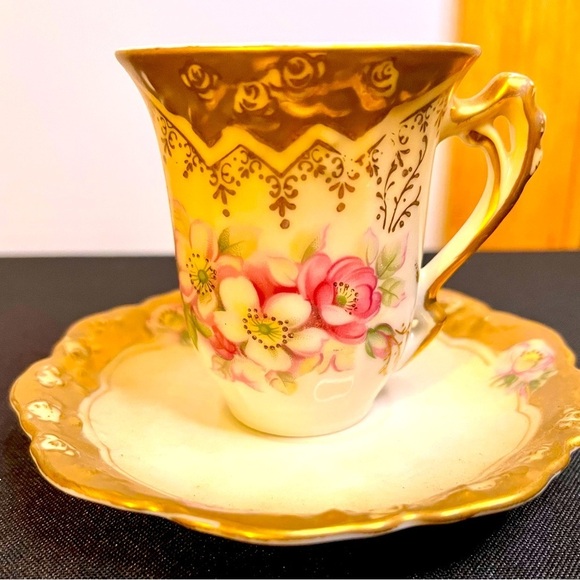 Bridgerton Floral Espresso Chocolate Demitasse Teacup Saucer Set Victorian Cup - Picture 3 of 17